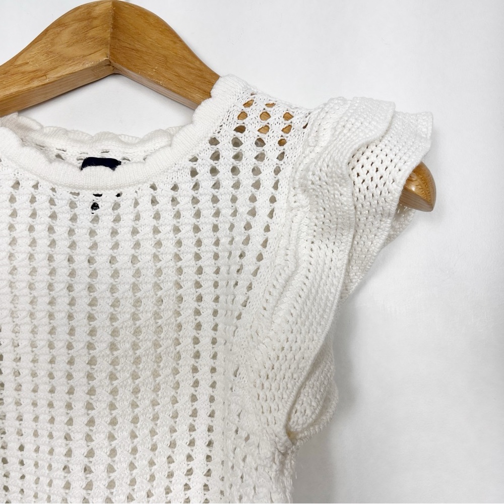 GAP Women’s White 100% Cotton Flutter Sleeve Crochet Sweater Size XS Feminine - Picture 5 of 10